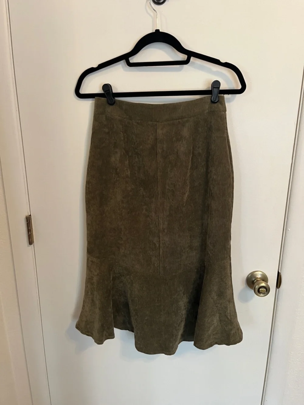 Lulu's Olive Green Button-Front Corduroy Flounce Skirt - Picture 3 of 3